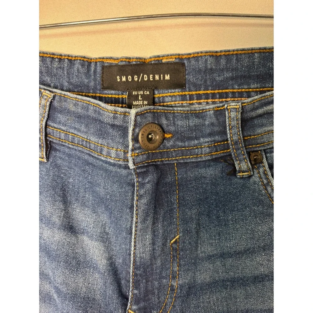 Smog Denim Mens Distressed Paint Splatter‎ Jean Shorts Blue Size L Cuffed Street